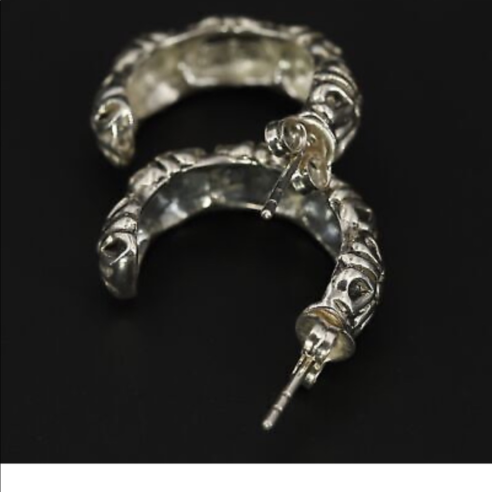 Sterling Silver - Flower Floral J-Hoop Post Earrings - 7g - Picture 3 of 4